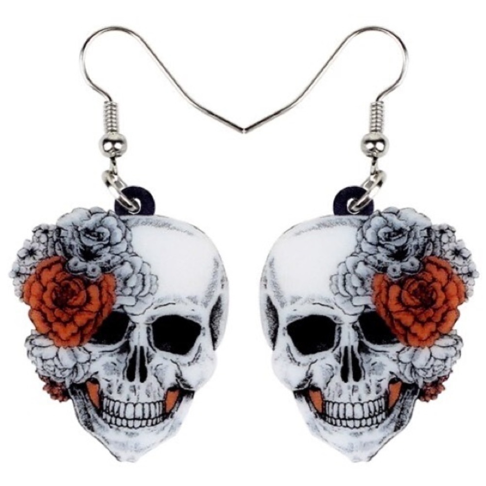 Skull Rose Flower Earrings